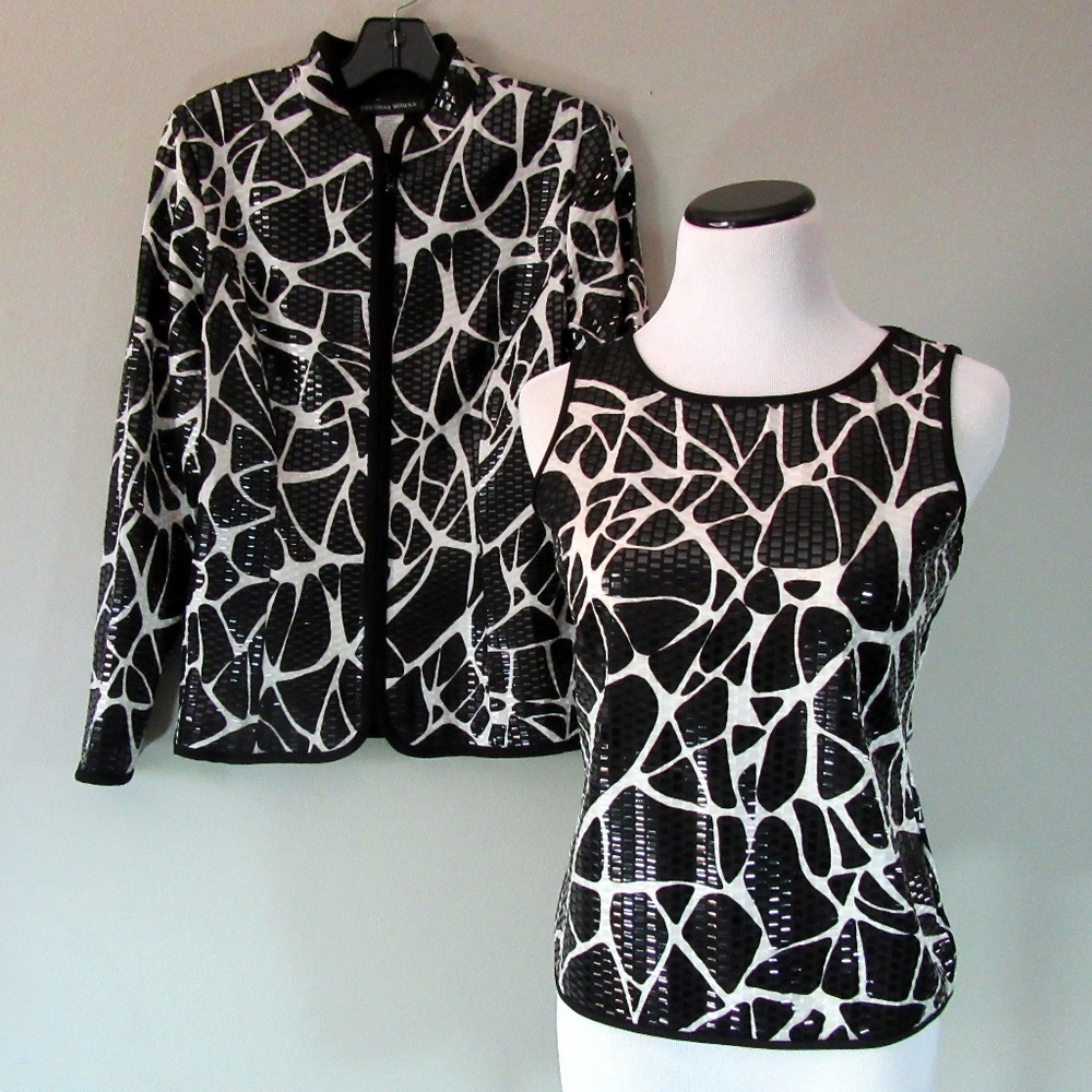 Animal Print Zip Shimmer Jacket (M) & Tank (S)